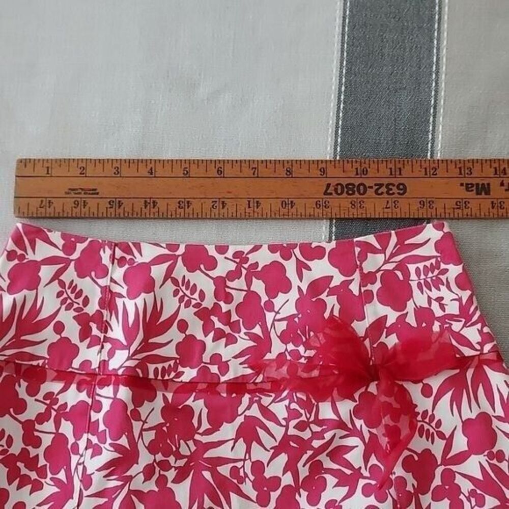 Autography NY Sz 2 Hot Pink Floral A Line Full Skirt Midi Retro Flowers White - Picture 5 of 9